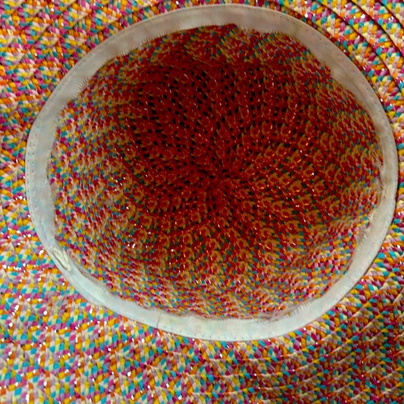 A Beautiful Sun Hat Sparkly Pink Light Blue Yellow and White Tweed;Its So Pretty - Picture 4 of 12